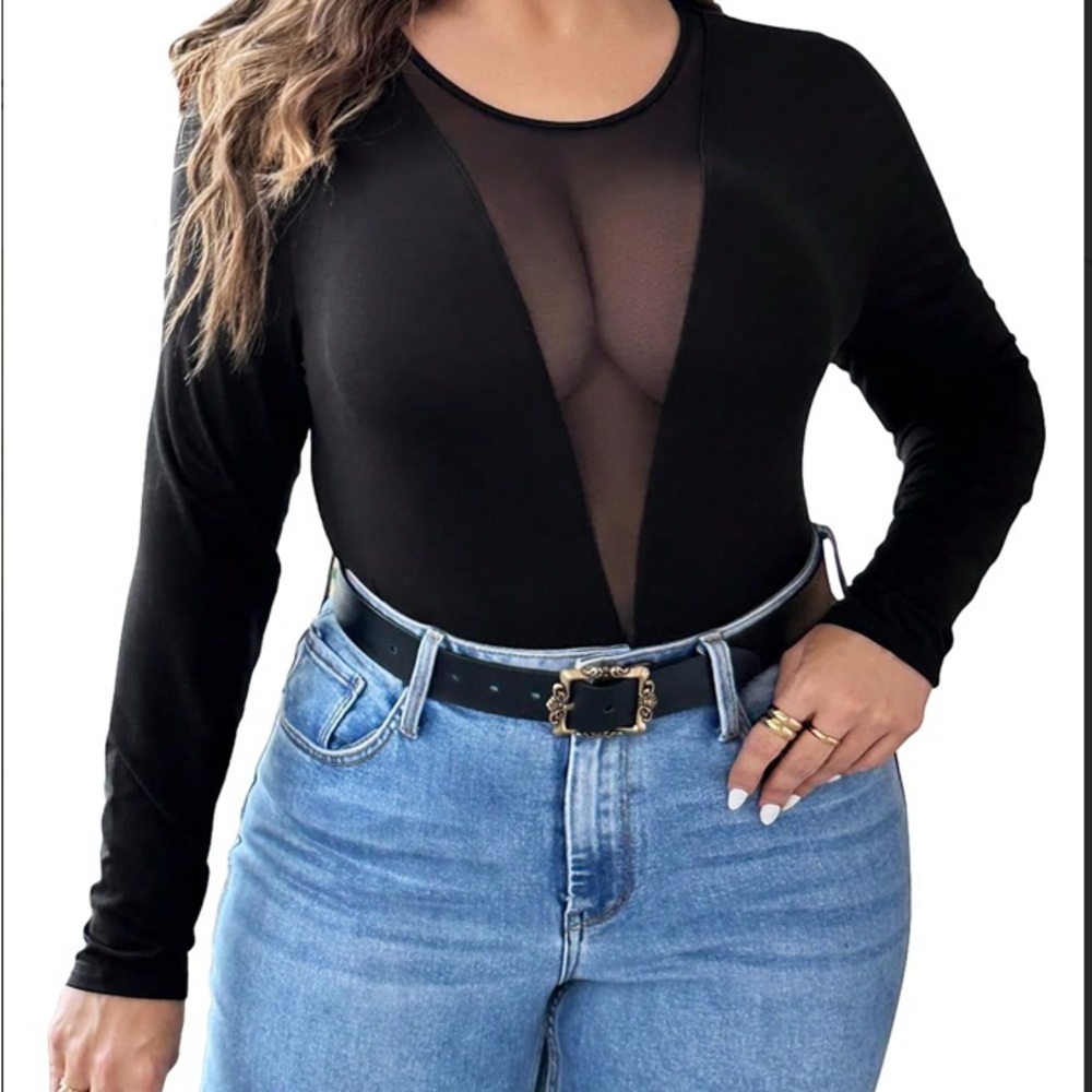 Amazon Black Sheer Panel Long Sleeve Top